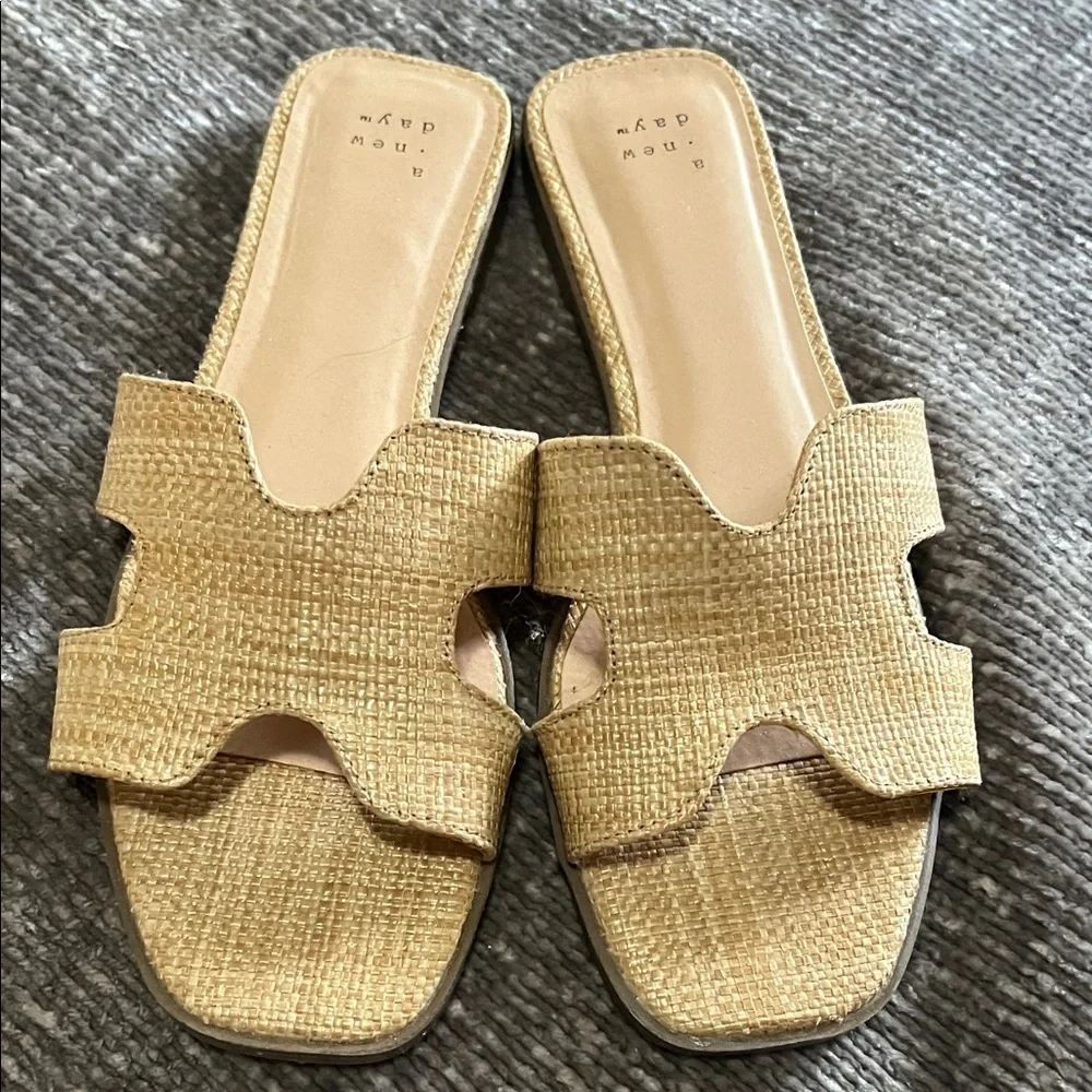 A New Day Woven Raffia Slide Sandals 9